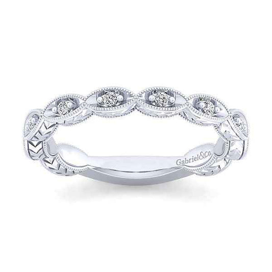 Gabriel & Co. 1/8 ct. tw. Diamond Vintage Wedding Ring in 14K White Gold