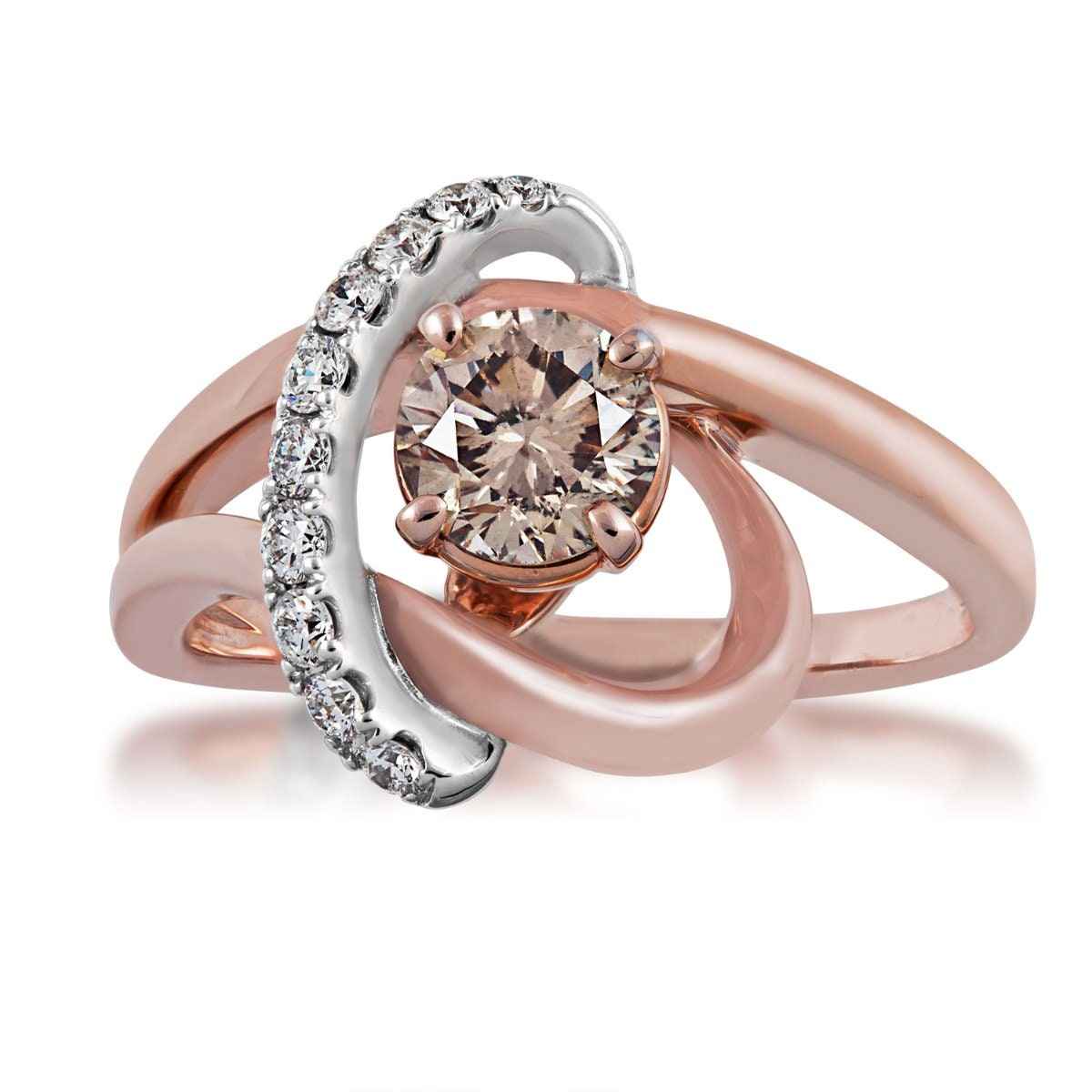 Mocha Collection 3/4 ct. Mocha and 1/7 ct. White Diamond Engagement Ring in 14K Pink Gold close-up detail