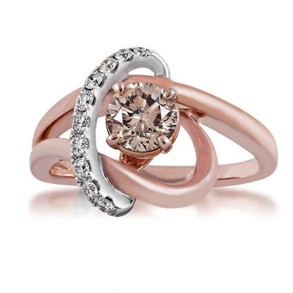 Mocha Collection 3/4 ct. Mocha and 1/7 ct. White Diamond Engagement Ring in 14K Pink Gold close-up detail