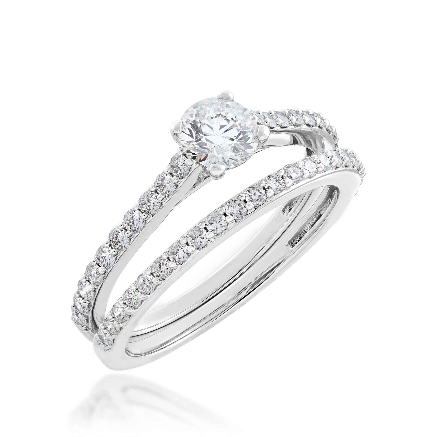 Noventa 1 ct. tw. Round Brilliant Classic Diamond Wedding Set in 14K White Gold close-up detail