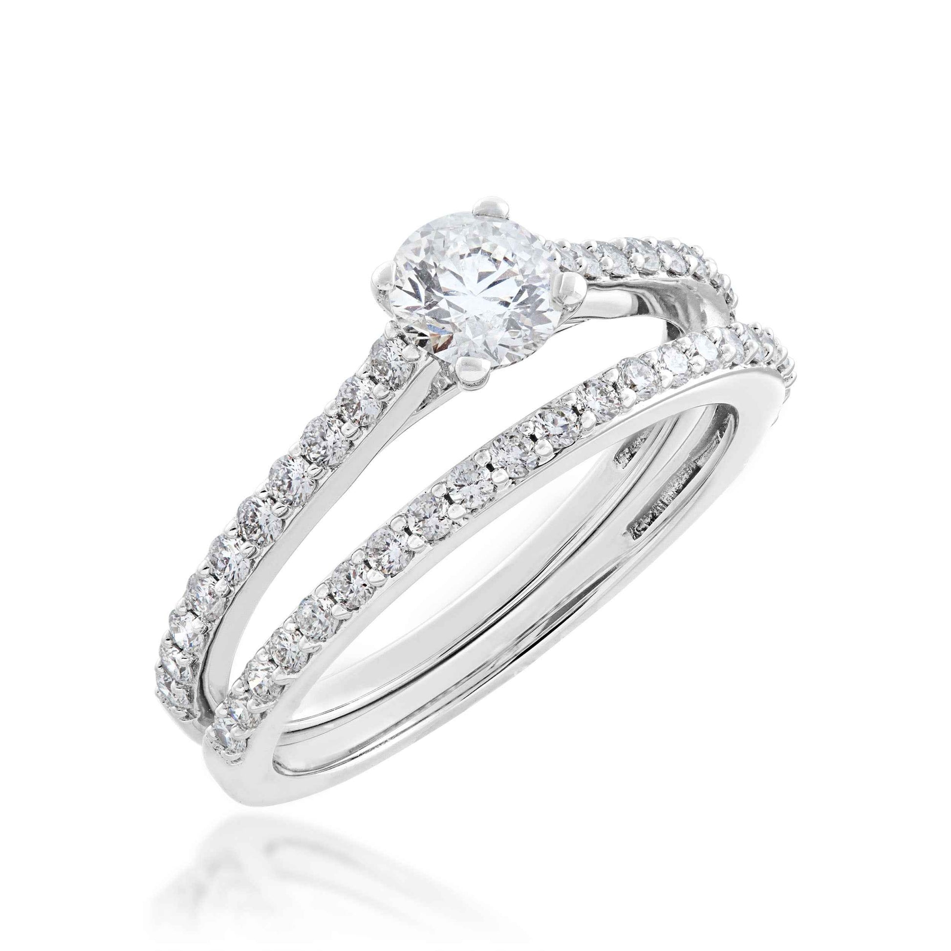 Noventa 1 ct. tw. Round Brilliant Classic Diamond Wedding Set in 14K White Gold close-up detail