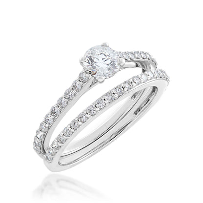 Noventa 1 ct. tw. Round Brilliant Classic Diamond Wedding Set in 14K White Gold close-up detail