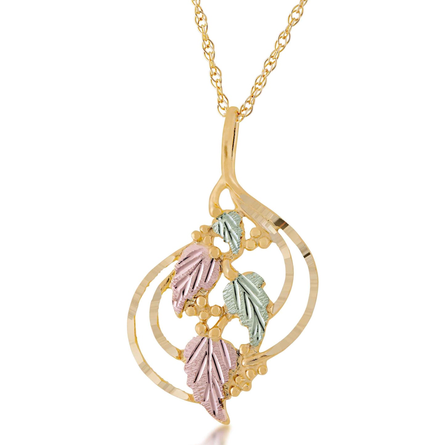 Black Hills Gold Ladies' Hanging Grape Vine & Leaf Pendant with Hammered Gold Detailing in 10K Yellow Gold