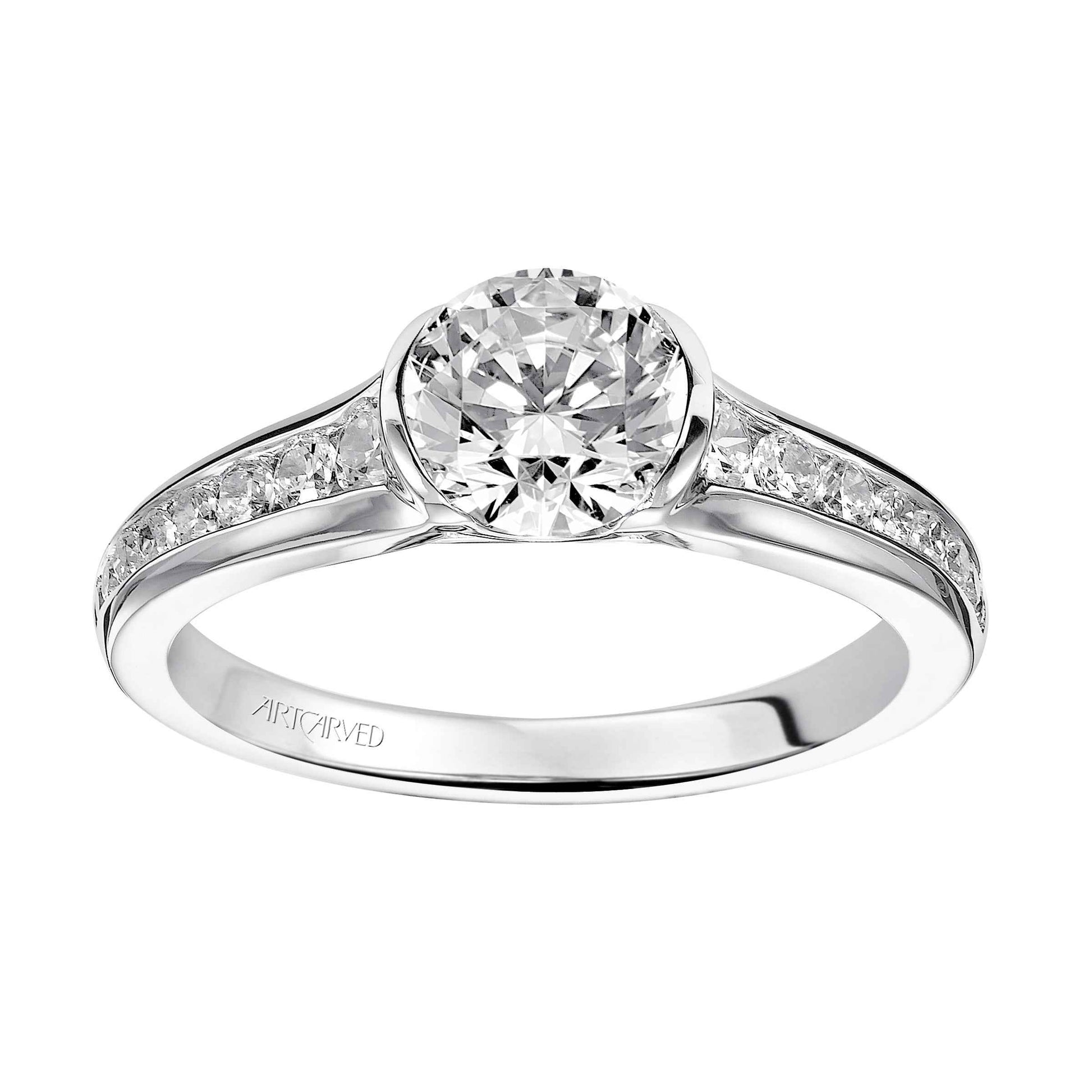ArtCarved Contemporary 1/3 ct. tw. Round Diamond Semi-Mount Engagement Ring with Tapered Band in 14K White Gold
