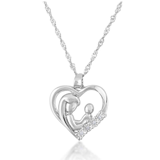 .02 ct. tw. Round Diamond Heart Mom & Child Pendant in Sterling Silver