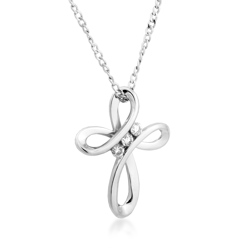 1/20 ct. tw. 3-Stone Diamond Loop Cross Pendant in Sterling Silver