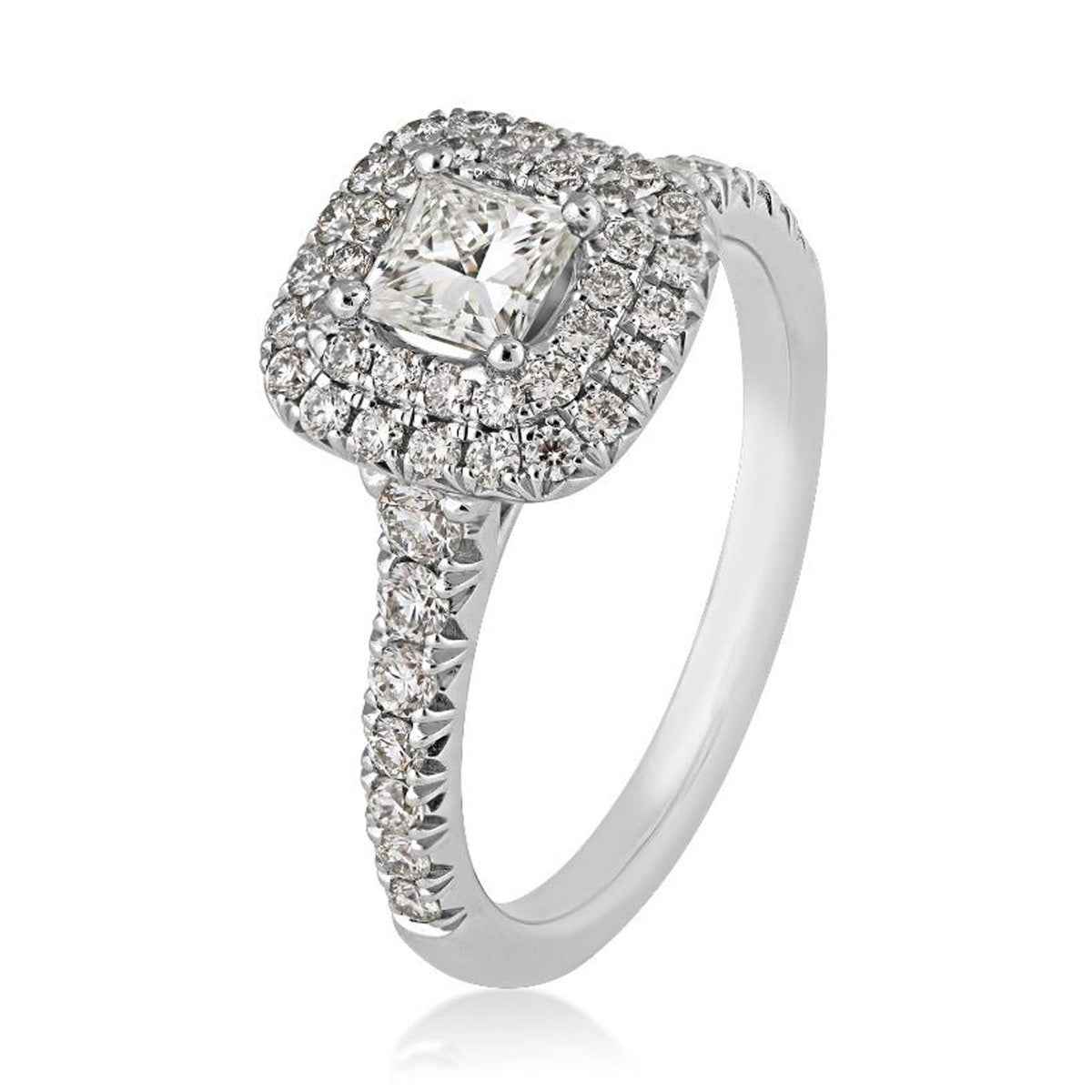 Brilliantly Yours 1 ct. tw. Princess Cut Diamond Double Halo Engagement Ring in 14K White Gold front view