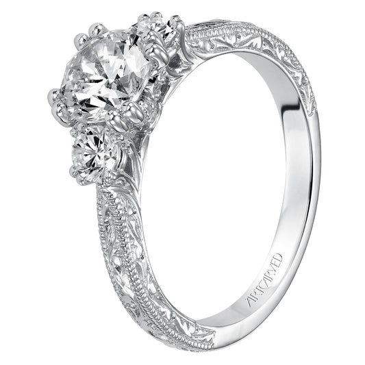 ArtCarved Vintage 1/3 ct. tw. Round Diamond Semi-Mount Engagement Ring with Milgrain and Filigree Detailing in 14K full view