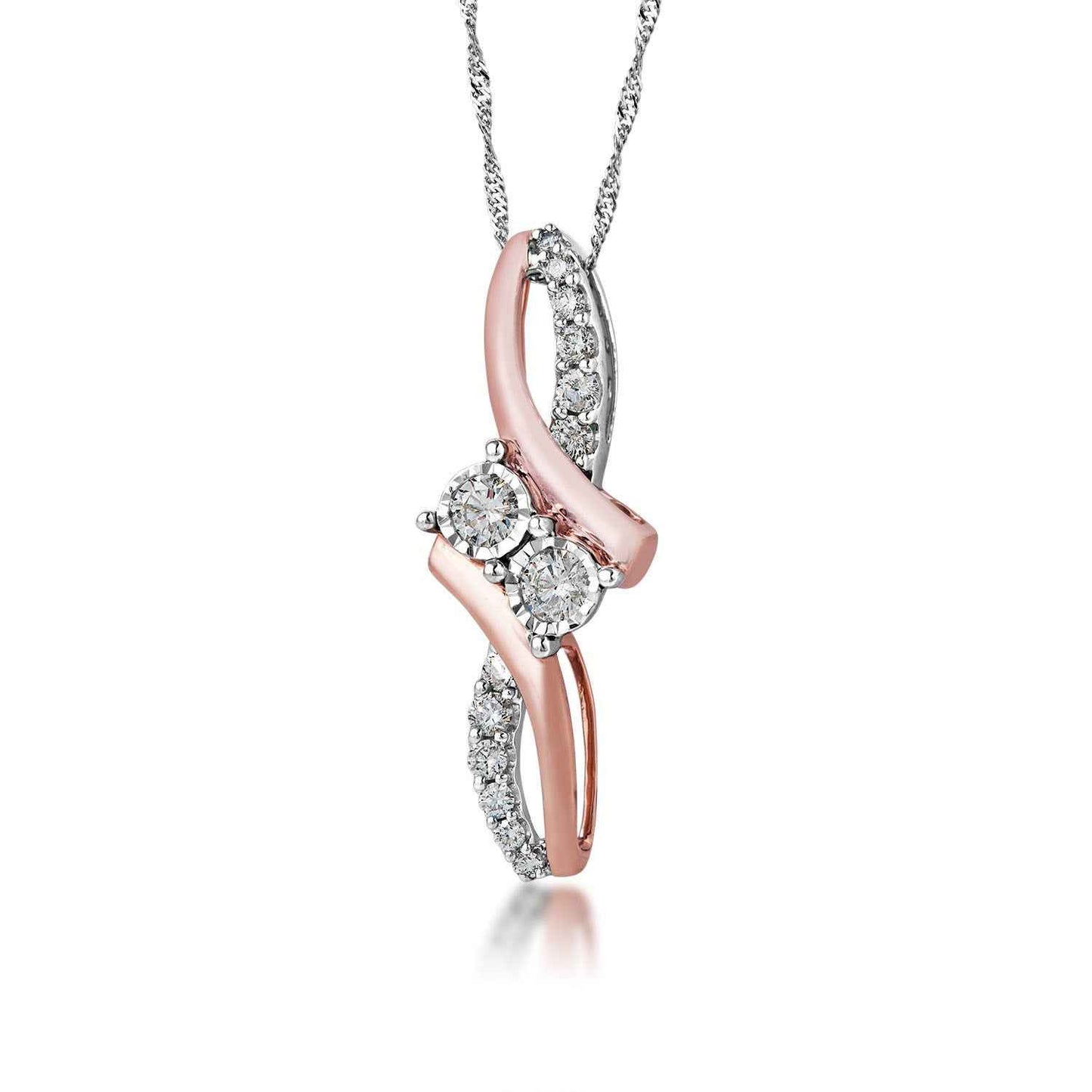 2BeLoved 1/4 ct. tw. 2 Stone Diamond Pendant in 10K Pink & White Gold