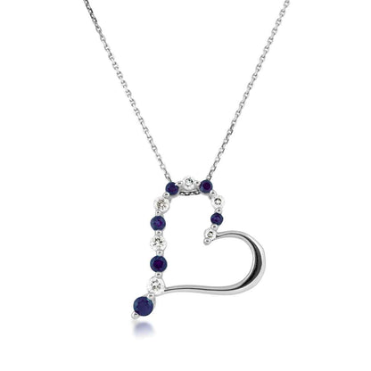 Journey Collection 1/10 ct. tw. Diamond and Blue Sapphire Heart Pendant in 10K White Gold