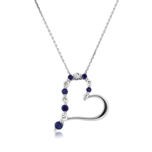 Journey Collection 1/10 ct. tw. Diamond and Blue Sapphire Heart Pendant in 10K White Gold