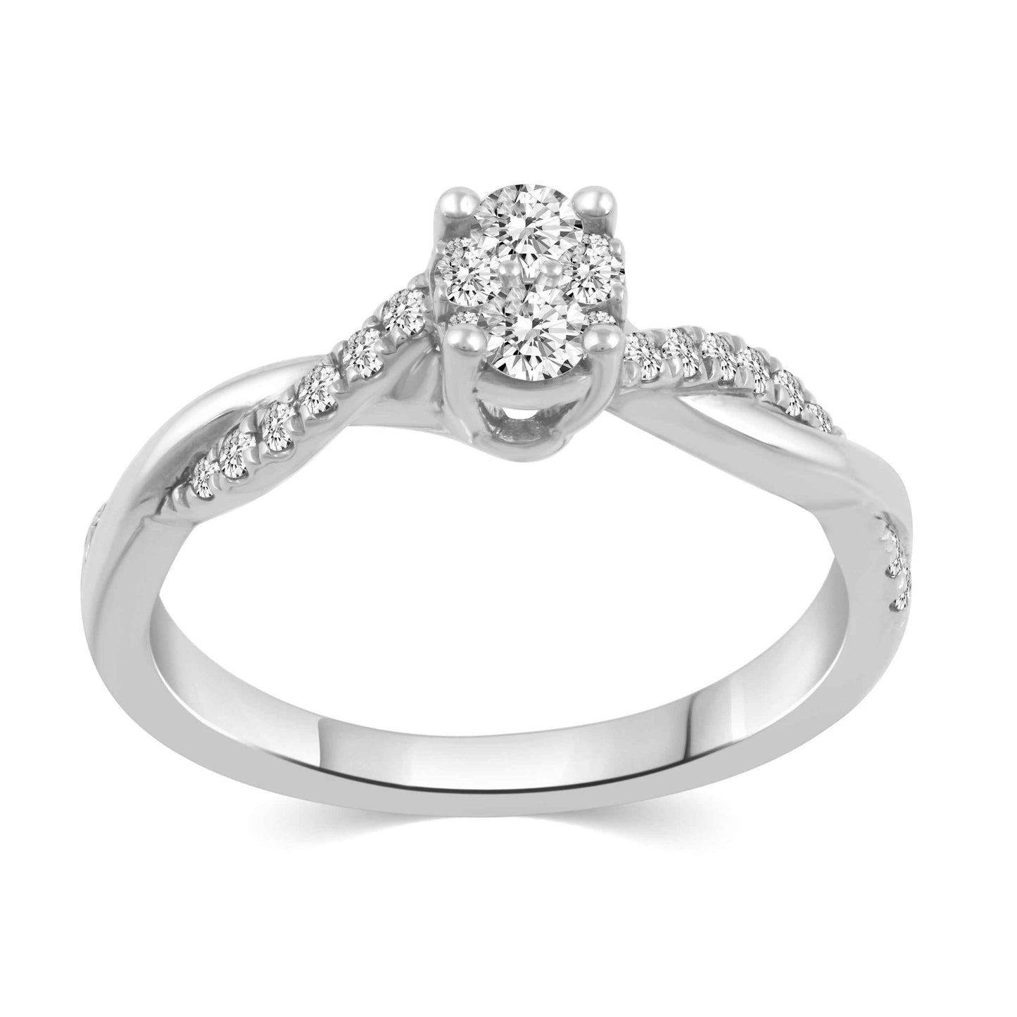 Fairytale Diamonds 1/2 ct. tw. Oval Composite Wedding Set with Twisted Gold and Diamond Band Design in 10K White front view