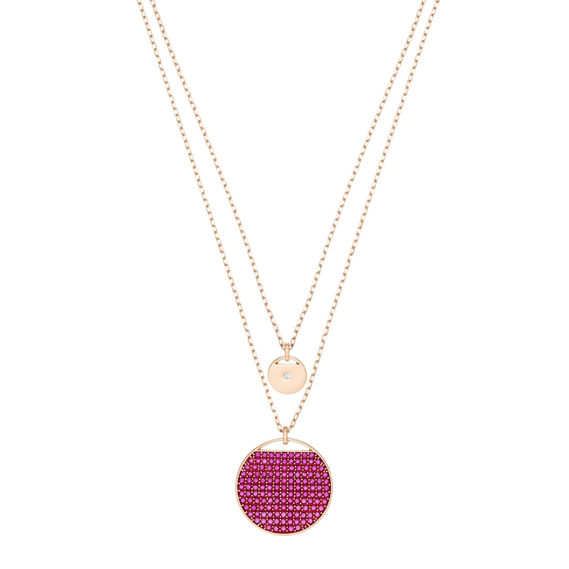 Swarovski Ginger Collection Fuschia Crystal Medallion layered Necklace in Rose Plating