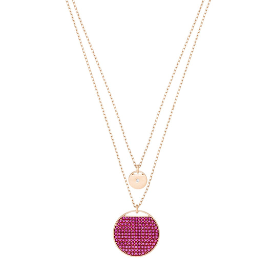 Swarovski Ginger Collection Fuschia Crystal Medallion layered Necklace in Rose Plating