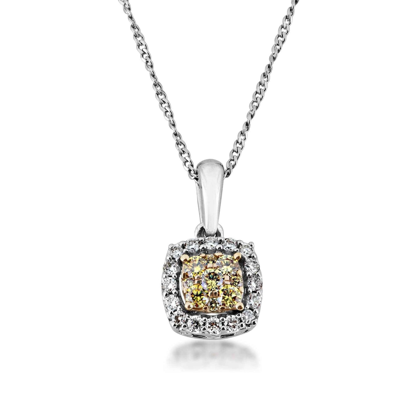 .33 ct. tw. Yellow Diamond Cluster with Halo Pendant in 14K Yellow and White Gold