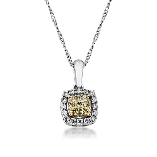 .33 ct. tw. Yellow Diamond Cluster with Halo Pendant in 14K Yellow and White Gold