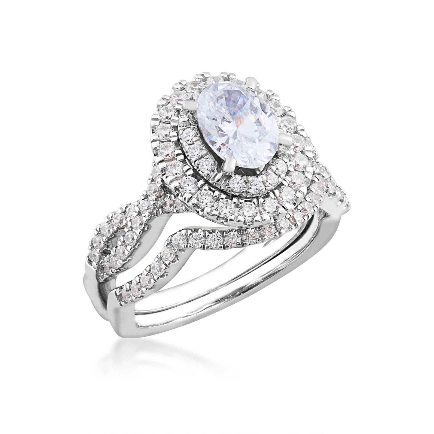 Amaura Collection 1-7/8 ct. tw. Oval Double-Halo Diamond Wedding Set in 14K White Gold close-up detail