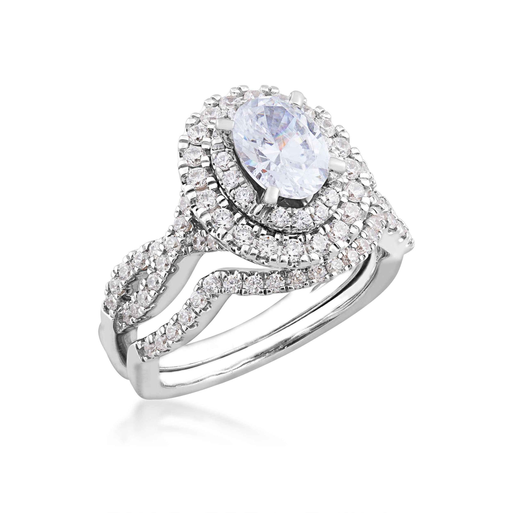 Amaura Collection 1-7/8 ct. tw. Oval Double-Halo Diamond Wedding Set in 14K White Gold close-up detail