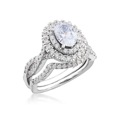 Amaura Collection 1-7/8 ct. tw. Oval Double-Halo Diamond Wedding Set in 14K White Gold close-up detail