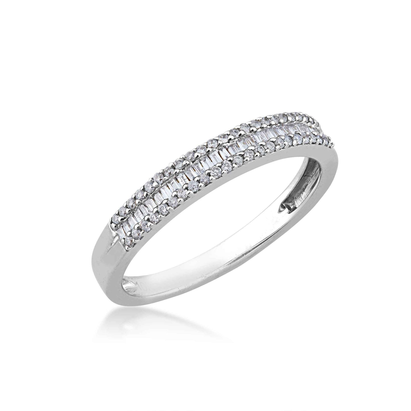 1/4 ct. tw. Round Brilliant and Baguette Diamond Anniversary Band in 10K White Gold front view