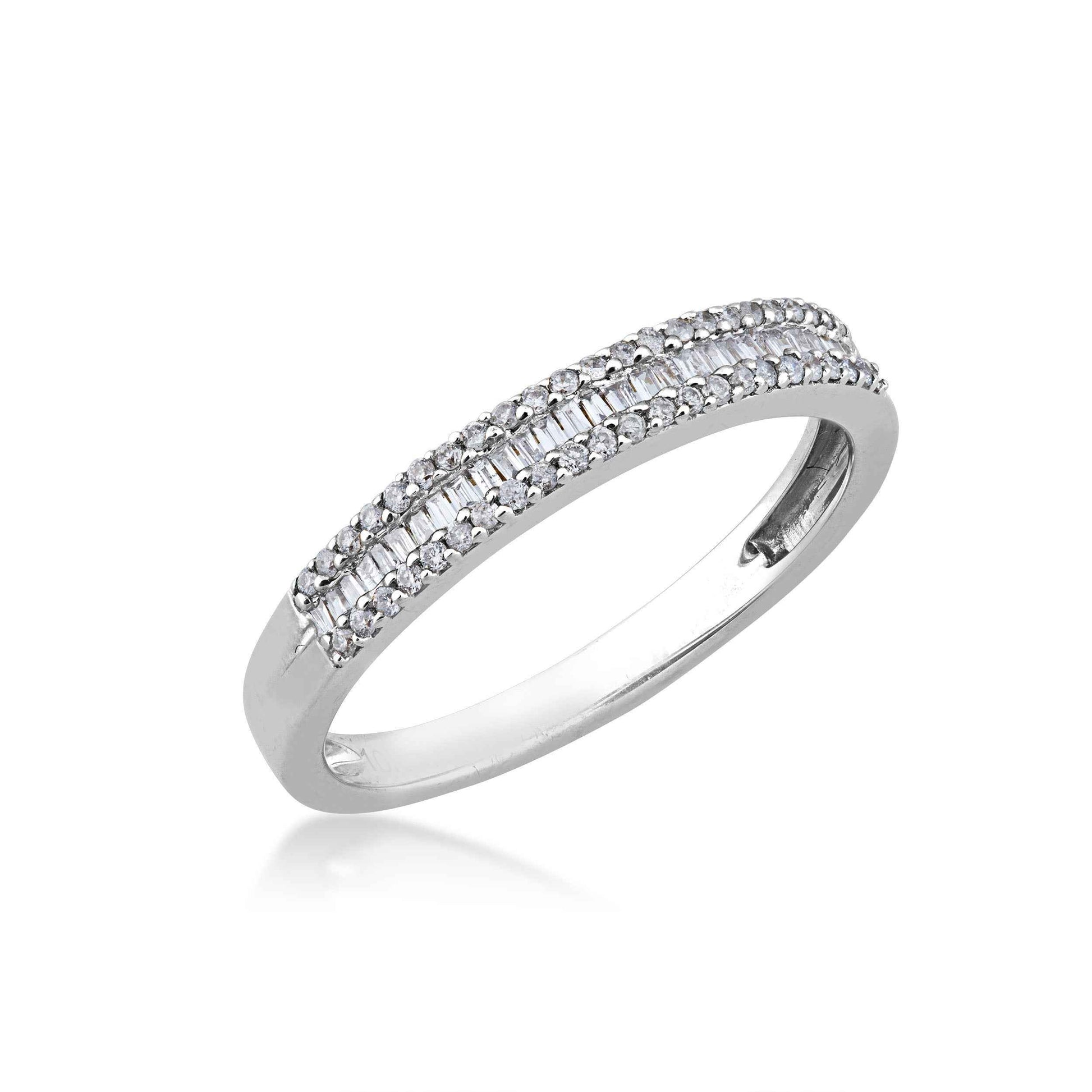 1/4 ct. tw. Round Brilliant and Baguette Diamond Anniversary Band in 10K White Gold front view