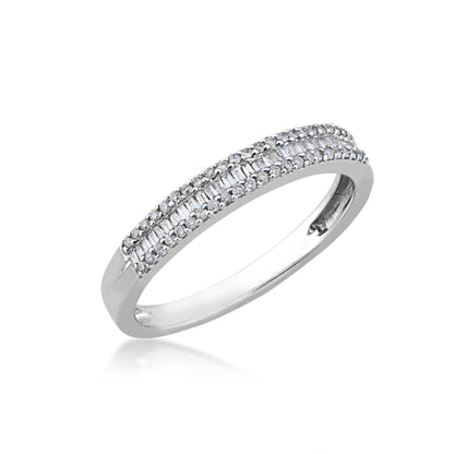1/4 ct. tw. Round Brilliant and Baguette Diamond Anniversary Band in 10K White Gold front view
