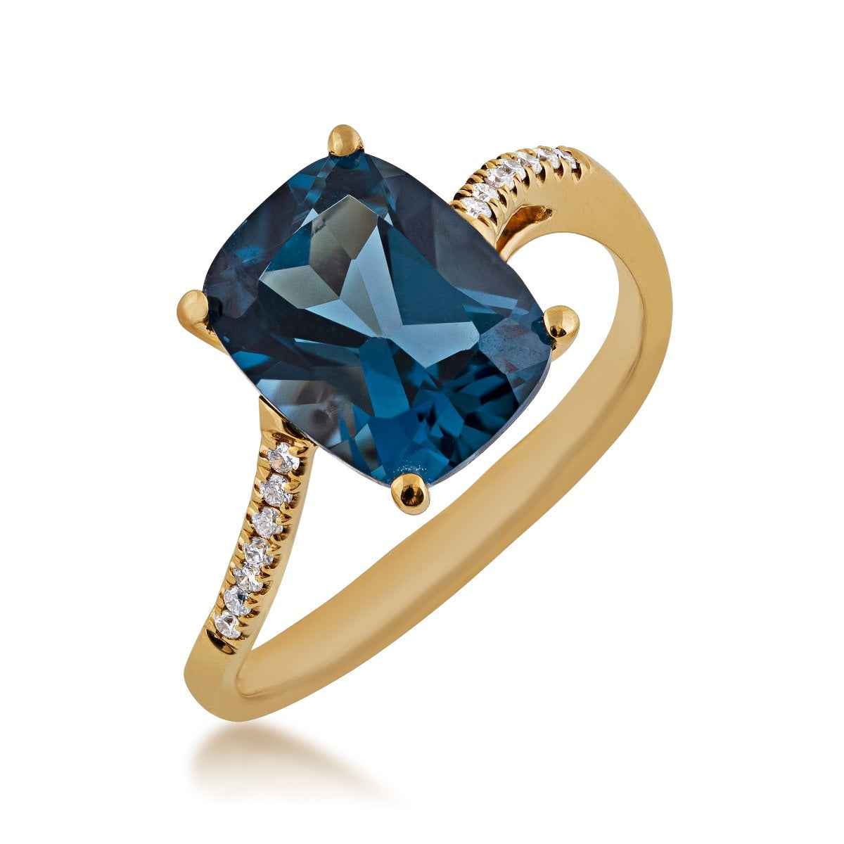 Cushion London Blue Topaz and .07 ct. tw. Diamond Ring in 10K Yellow Gold front view