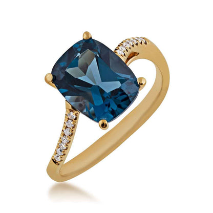 Cushion London Blue Topaz and .07 ct. tw. Diamond Ring in 10K Yellow Gold front view