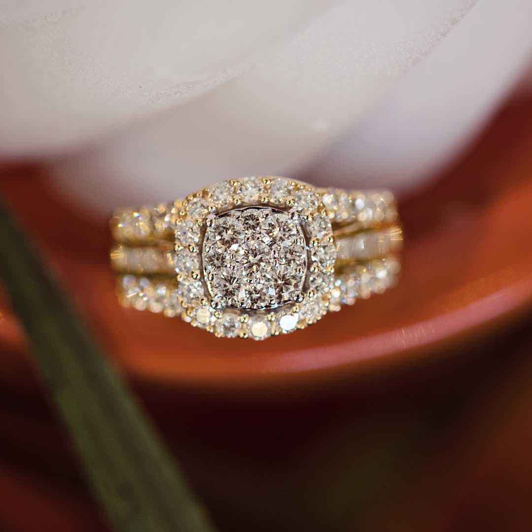 Cluster Diamond Engagement Ring in 10K Yellow Gold front view