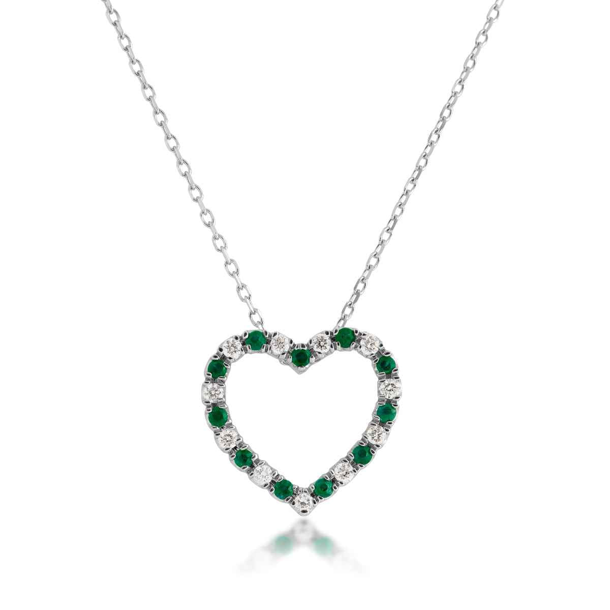Emerald and .08 ct. tw. Diamond Heart Pendant in 10K White Gold
