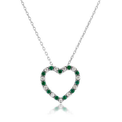 Emerald and .08 ct. tw. Diamond Heart Pendant in 10K White Gold