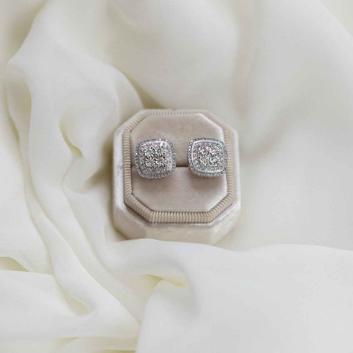 Fairytale Diamonds 1 ct. tw. Diamond Cluster Earrings in 10K White Gold close-up detail