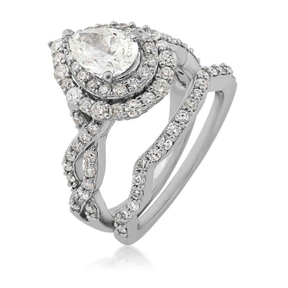 Amaura Collection 2 ct. tw. Pear-Shaped Double Halo Diamond Wedding Set with Twist Band in 14K White Gold close-up detail