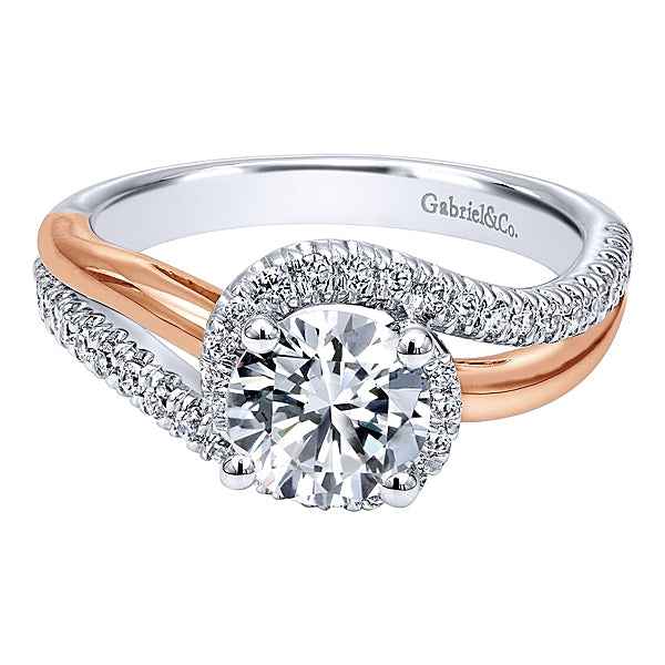 Gabriel & Co. 1/3 ct. Diamond Semi-Mount Engagement Ring with Wraparound Split Band in 14K White and Pink Gold
