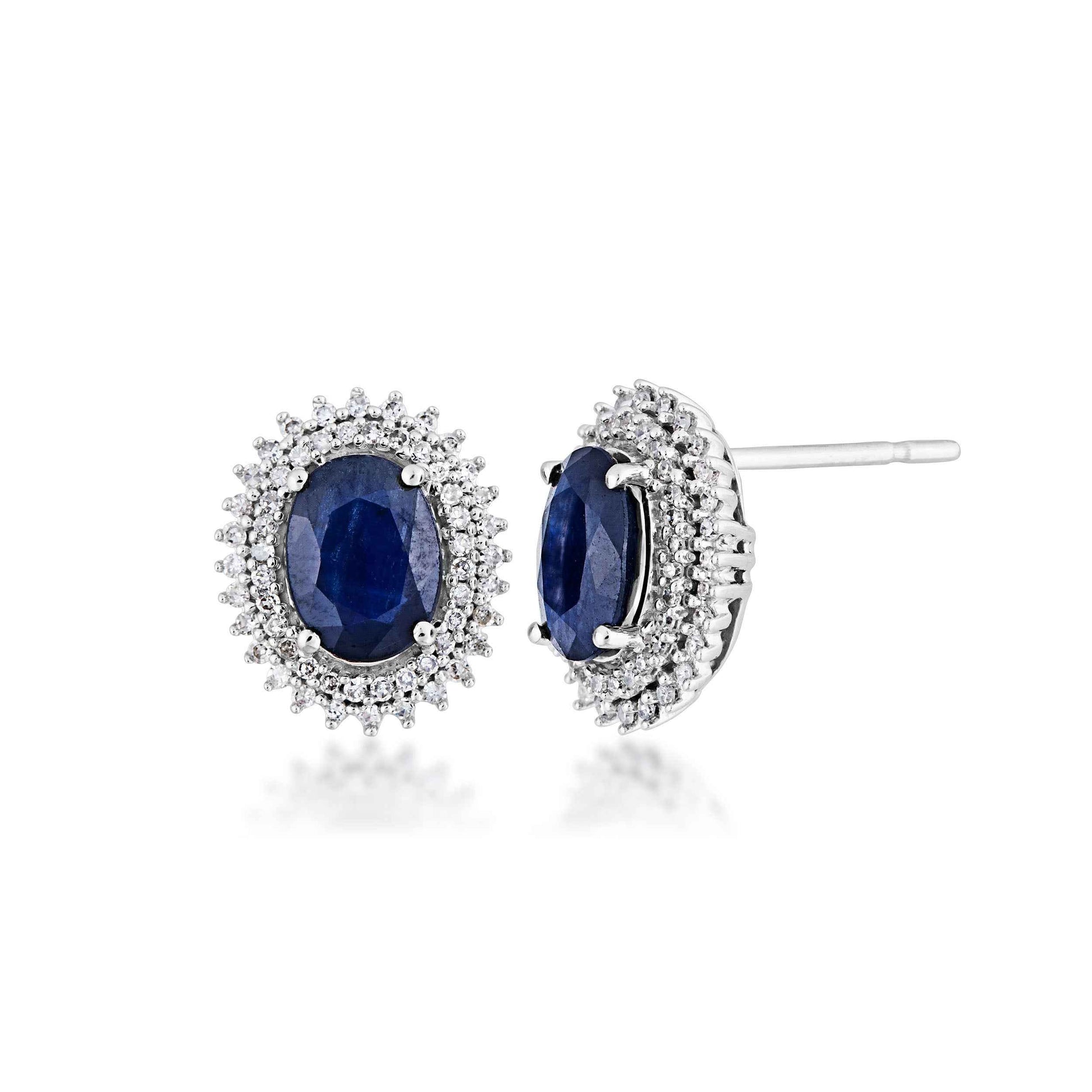 Oval Blue Sapphire and Diamond 1/4 ct. tw. Double Halo Earrings in 10kt White Gold
