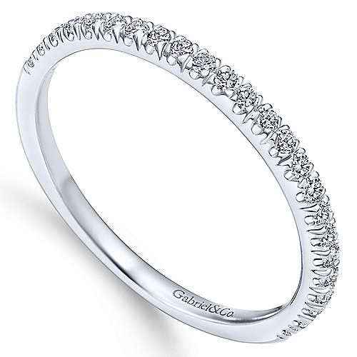 Gabriel & Co. 1/4 ct. tw. Round Inset Diamond Wedding Band in 14K White Gold close-up detail