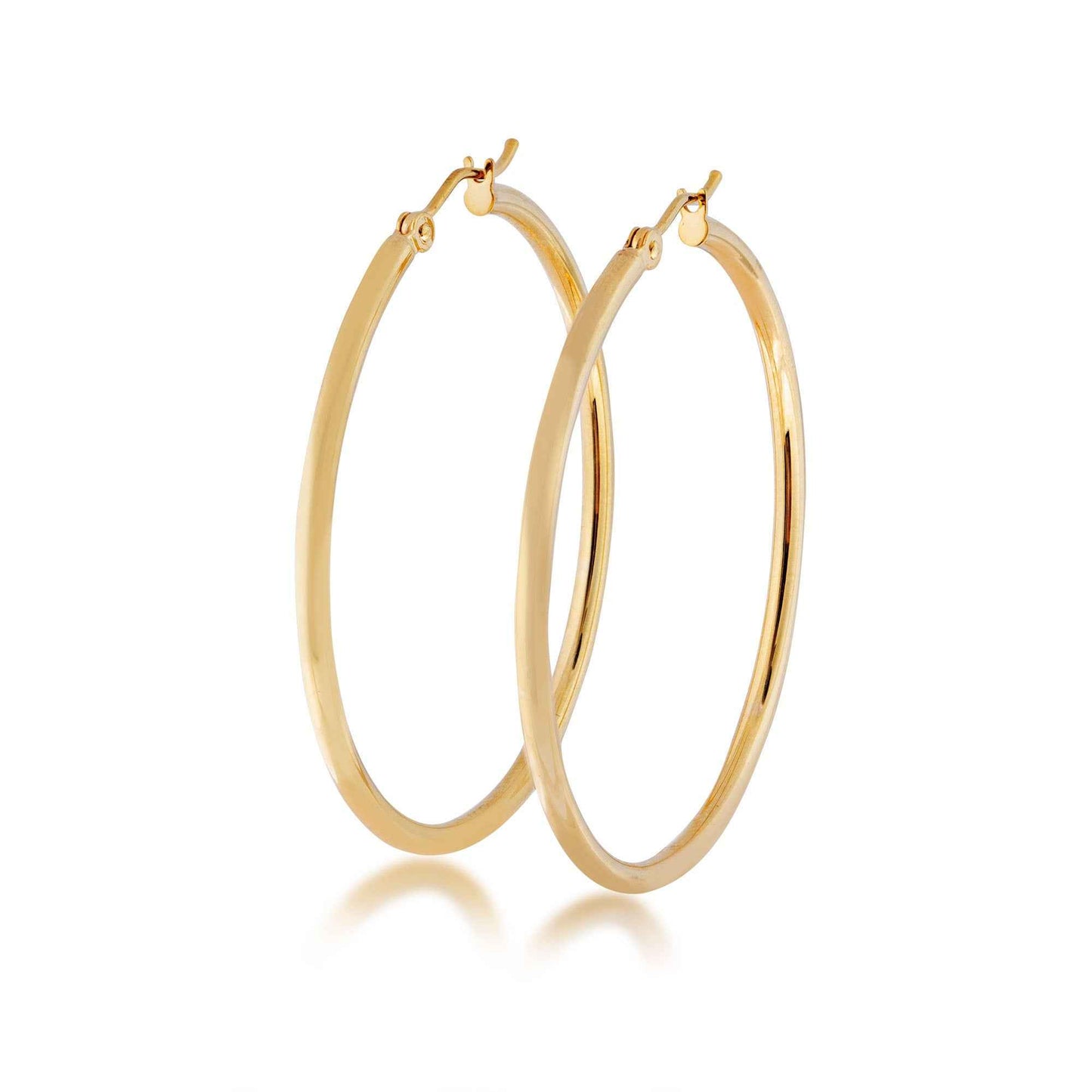 2x40mm Round Hoop Earrings in 14K Yellow Gold