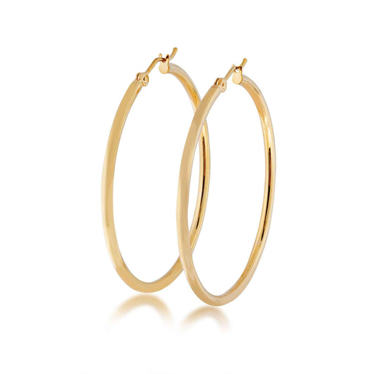 2x40mm Round Hoop Earrings in 14K Yellow Gold