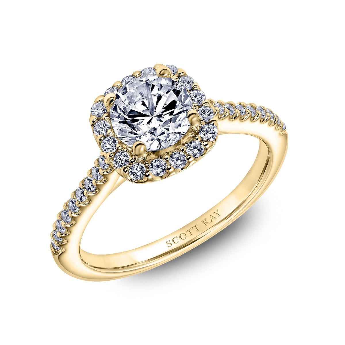 Scott Kay Luminaire 1/3 ct. tw. Square Halo Diamond Semi-Mount Engagement Ring in 14K Yellow Gold