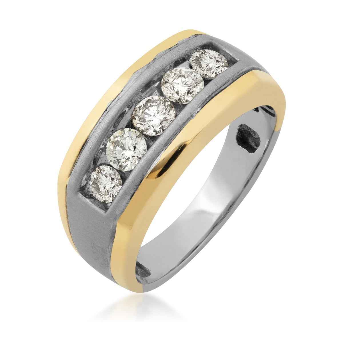 Men's 1 ct. tw. Round Brilliant 5 Stone Wedding Band in 10K Two-Tone White & Yellow Gold front view
