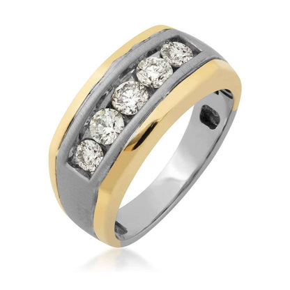 Men's 1 ct. tw. Round Brilliant 5 Stone Wedding Band in 10K Two-Tone White & Yellow Gold front view