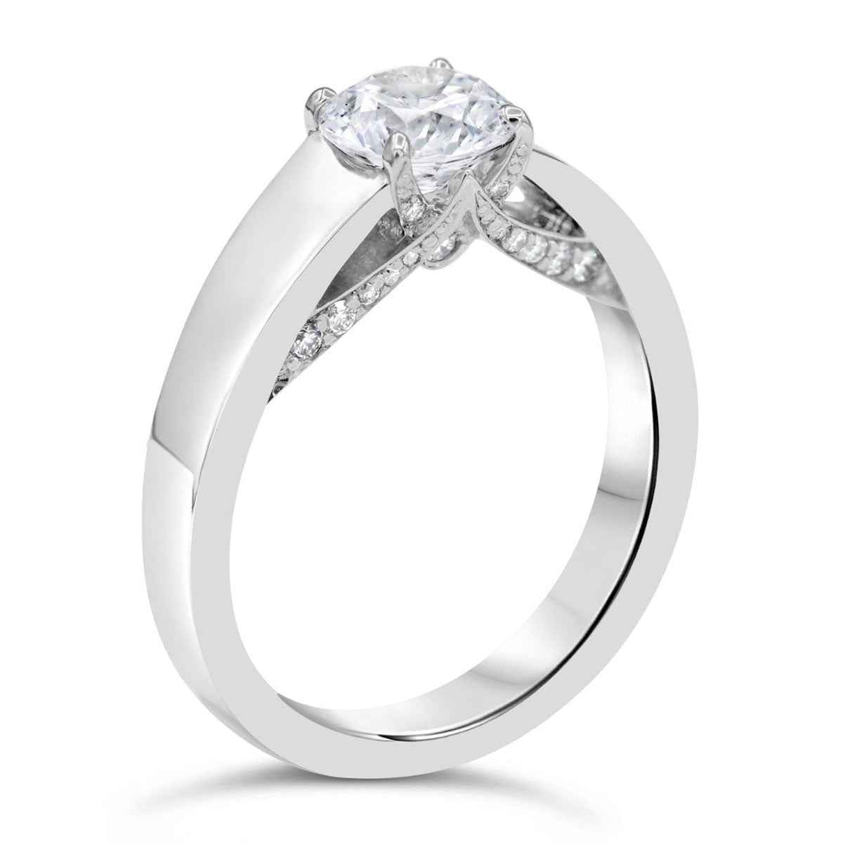 Natural 1 ct. tw. Round Brilliant Diamond Cathedral Engagement Ring in 14K White Gold front view