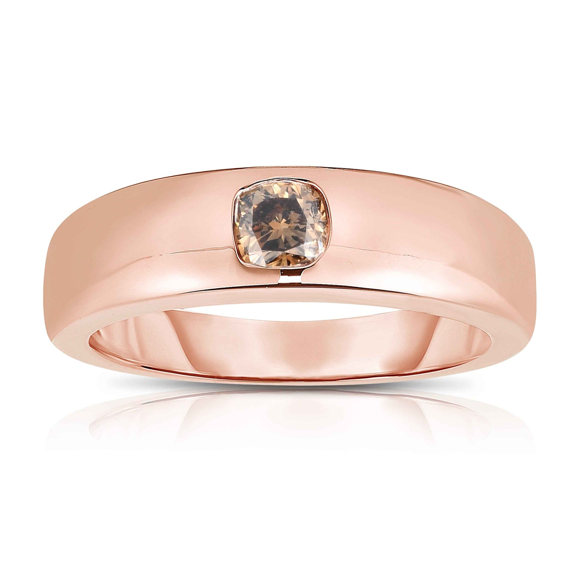 Mocha Lux Collection Men's 3/8 ct. tw. Cushion Cut Mocha Diamond Bezel-Set Wedding Band in Polished 14K Pink Gold