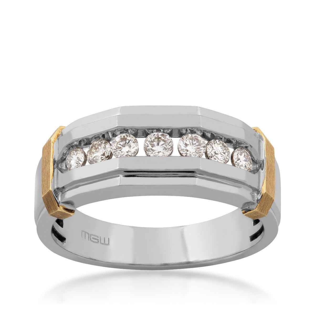 1/2 ct. tw. Men's Round Brilliant Diamond Channel-Set Wedding Band with Brushed Center in 10K White & Yellow Gold