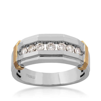 1/2 ct. tw. Men's Round Brilliant Diamond Channel-Set Wedding Band with Brushed Center in 10K White & Yellow Gold