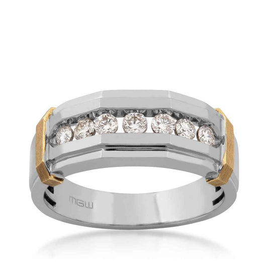 1/2 ct. tw. Men's Round Brilliant Diamond Channel-Set Wedding Band with Brushed Center in 10K White & Yellow Gold
