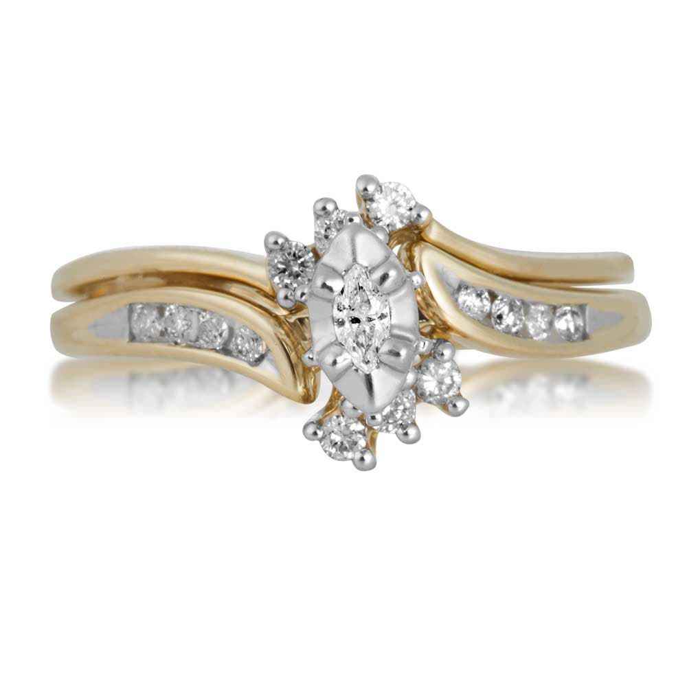 Natural 1/4 ct. tw. Marquise Diamond Wedding Set in 10K Yellow Gold