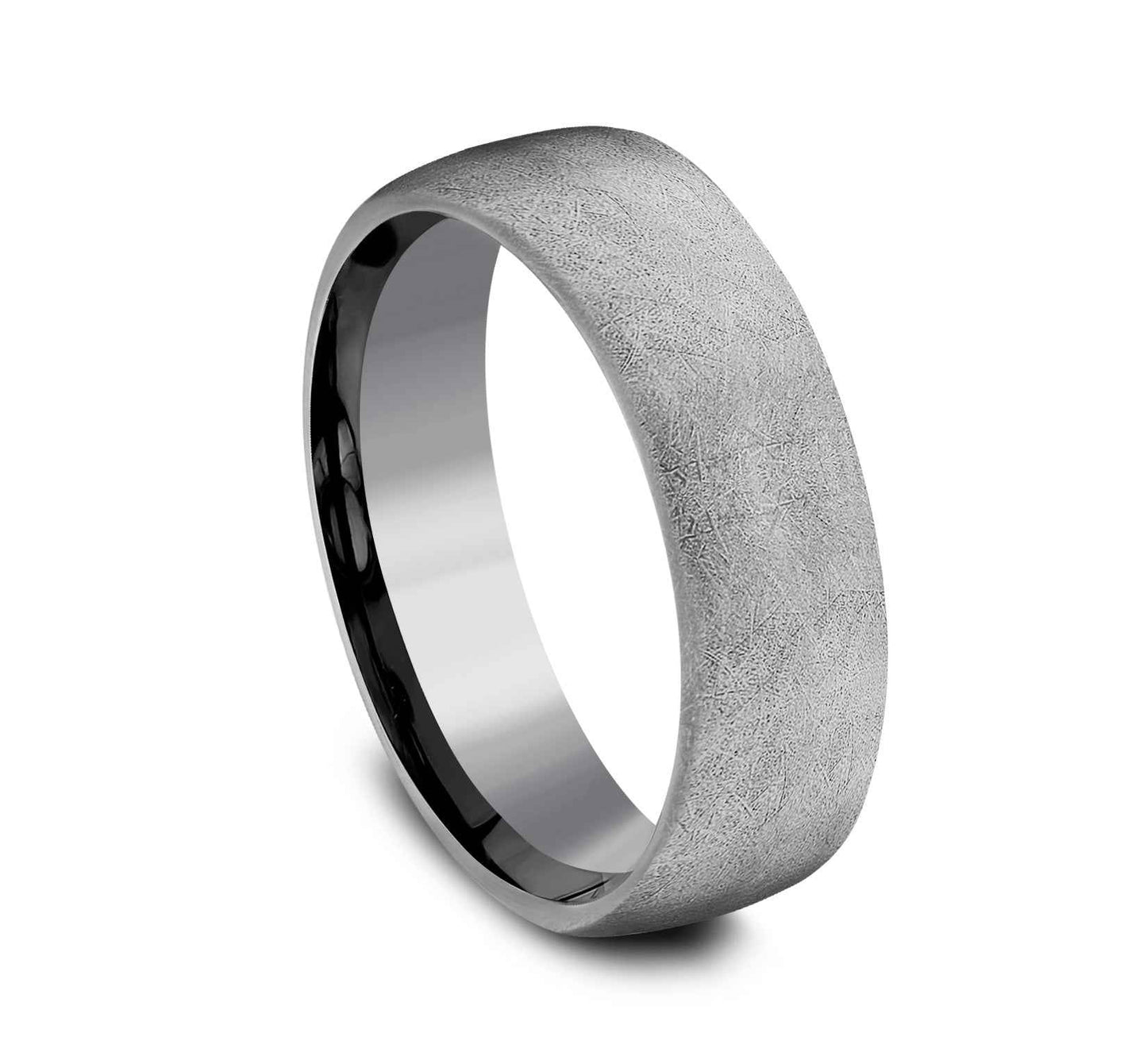 Benchmark Men's 6.5mm Wedding Band with Swirled Textured Finish in Tantalum front view