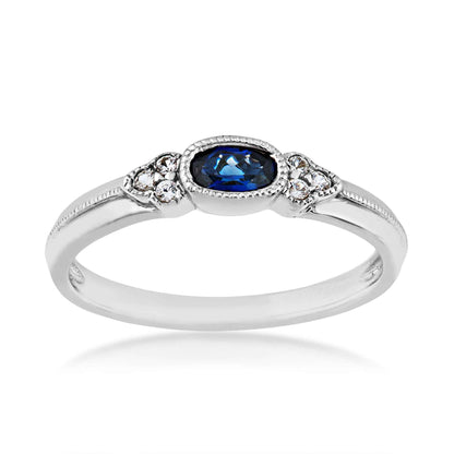 Created Blue & White Sapphire Stackable Ring with Milgrain Halo in Sterling Silver