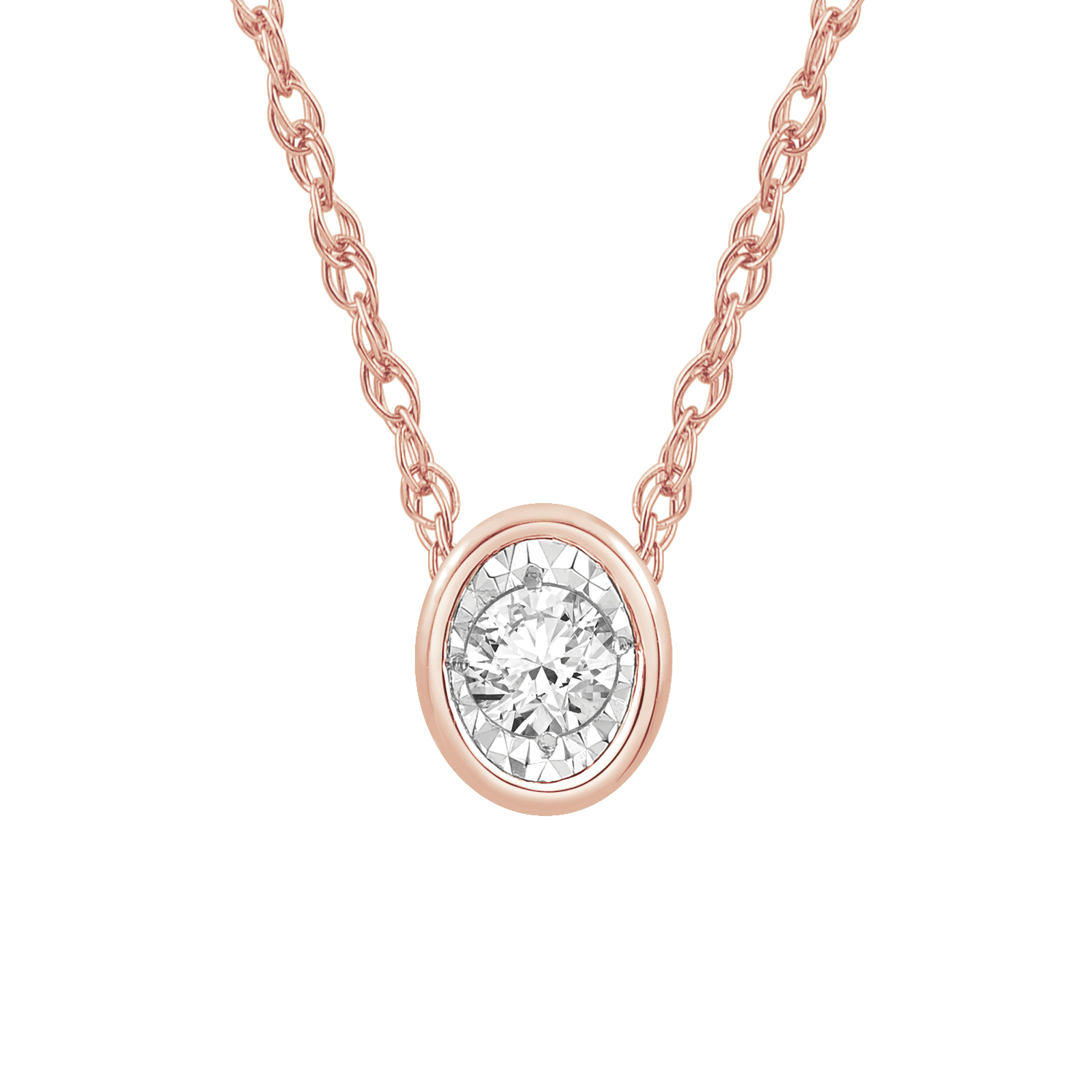 1/10 ct. tw. Oval Bezel Pendant with Miracle Plating in 10K Pink Gold